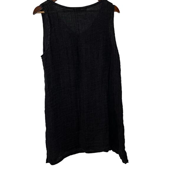 Flax 100% Linen Black Breezy Gauzy Sleeveless Tunic Dress Top Minimalist Size M - Picture 2 of 6